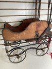 Antique Victorian Era Metal German Rolling Baby Doll Carriage Children   s Toy