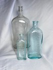 Vtg Drug Store Pharmacy Various Size Blue Green Clear Medicine Bottle Lot Of 3