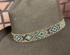 Native Handmade Beaded Hatband Hat Band Travertin Turquoise Zuni Sterling Silver