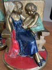 Vintage Painted Cast Iron Mother   Child Bookends Art Deco Style Gold  set Of 2 