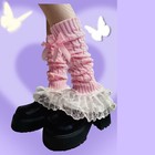 1 Pair Women s Pink Lolita Bow Lace Trim Crochet Leg Warmers Cover-fast Shipping