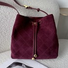 Women s Burgundy Suede Quilted Bucket Bag Drawstring Daily Crossbody Purse