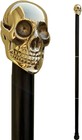 Wooden Walking Stick Brass Golden Skull Head Handle 36 Inch Black Wooden Walking