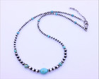 Graduated Blue Kingman Turquoise   Sterling Silver Navajo Pearl Beaded Necklace