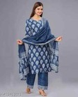 Women   s Indian Cotton Kurta Set With Dupatta   Hand Block Printed Ethnic Suit  