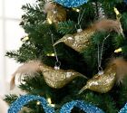 Set Of  6  Mercury Glass Feather Tail Bird Ornaments   Holiday Display Decor
