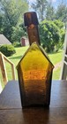 1931 Amber Straight Sided Clevenger E g  Booz Bottle With Great Crooked Neck   