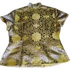 Qiong Yu 100  Silk Green Floral Cheongsam Top L Asian Blouse Vtg Holiday Gift