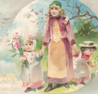    1891 Lge Lion Coffee Woolson Spice Co Victorian Trade Card Easter Greetings To
