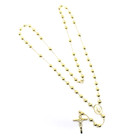18k Yellow Gold Rosary Necklace Miraculous Mary Medal Jesus Cross 5mm Spheres