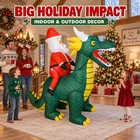 6 Ft Christmas Inflatable Santa Riding Green Dinosaur Blow Up Led Yard Decor