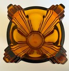 Vintage Art Deco Amber Glass Vase Rudolf Schrotter Bohemia Czech Faceted 1930s