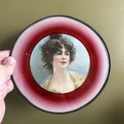 Antique Flue Cover Glass Panel Over Victorian Lady Set In Metal Frame
