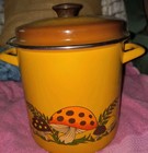 Vintage Sears Merry Mushroom Yellow Stock Pot Enamel W  Lid 1970 Retro Mcm