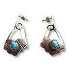 Vintage Native American Navajo Sterling Silver Blue Turquoise Pierced Earrings