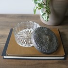 Vintage Silver Plate Crystal Glass Powder Puff Jar Makeup Indonesia Vanity Dish
