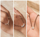 Gold Plated Mangalsutra Set Of 3 Black Beads Cubic Zirconia Ad Wedding Jewelry
