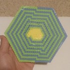 Handmade Fused Perler Bead Hexagon Coaster Blue Green Yellow