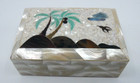 Mother Of Pearl Inlayed Tropical Island Palm Tree Jewelry Trinket Vanity Box