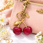 Auth Coach Cherry Bag Charm Keychain -glitter Resin Metal Brass Red