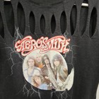 Aerosmith Licensed L Black T-shirt Women   s Cut slashed Rock Band Logo 