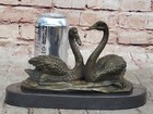 Hand Made Beautiful Swans Bronze Sculpture Art Deco Marble Statue Figurine Sale