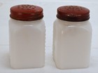 Dutch Boy And Girl Milk Glass Salt And Pepper Shakers   Vintage