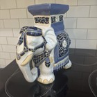 Blue   White Ceramic Elephant Figurine Pedestal Stand  Approx  11 In Tall