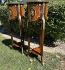 Antique Louis Xv Style French Pedestals Ormolu Marble Top Floral Marquetry 52 