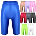 Us Women s Shimmery Yoga Shorts Glossy Tummy Control Workout Jogger Biker Shorts