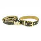 Brown Leather Designer Dog Leash   Collar  Pet Fashion Designer gold Hardware
