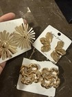 Large Gold Studs  3 Pairs Earrings Vintage Style Metal Chunky Statement Lot