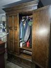 Traditional Brown Wood Freestanding Wardrobe With Hinged Doors  Drawers  Shelves