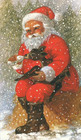 Unused Vintage Christmas Greeting Card   Env Santa Claus Bottle Feeding Fawn
