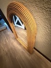 1977 Lucid Lines Woodglassics California Rattan Mirror 31   x24    Arched Wall Hang