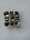 Silver Tone Square Brooch Pin Clear Simulated Round Rhinestones Prong Set 5