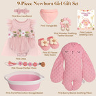 Baby Girl Gift Basket   9 Pcs Pink Welcome Home Newborn Baby Girl Gift Set With