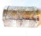 Rare Fleming Sterling Silver Overlay Floral Etched Treasure Chest Box 