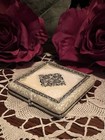 Vintage Dual Mirror Compact  Eggshell   Marbled W marcasite Rhinestones   Jewels