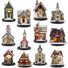 12 Pcs Christmas Village Houses Table Decorations Beige  Brown Christmas House