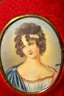Antique Miniature Portrait Painting French Lady Gilt Wood Velvet Bronze Stunning