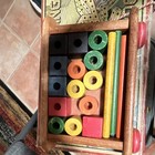 Playskool Wooden Pull Toy Cart Wagon Blocks Set W  Red Wheels   This Is Vintage