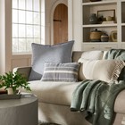 Oversized Reversible Linen Square Throw Pillow With Frayed Edges Blue