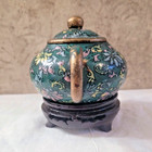 Chinese Yixing Enamel Cloisonne  Mini Teapot Stand Famile Rose Purple Clay 