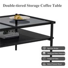 Rectangle Coffee Table Modern Table With Gray Tempered Glass Top For Living Room