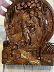 Vintage Hand Carved Wood Chinese Oriental  Scenic Vtg 6    Single Antique Refinish