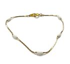 Vintage Japanese Brass Box Chain White Pearl Beaded 7  Bracelet L521