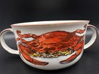D  H  Holmes Double Handle Red Crab Gumbo Crock Pottery Bowl Made In Japan Euc