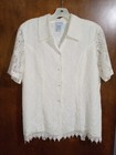 Ship  n Shore Lace Ss Blouse Women s White Pearl Buttons - Size 10 Vintage Vgc