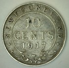 1917 C Newfoundland Silver 10 Cents Very Fine Canada Ten Cent Vf Coin
